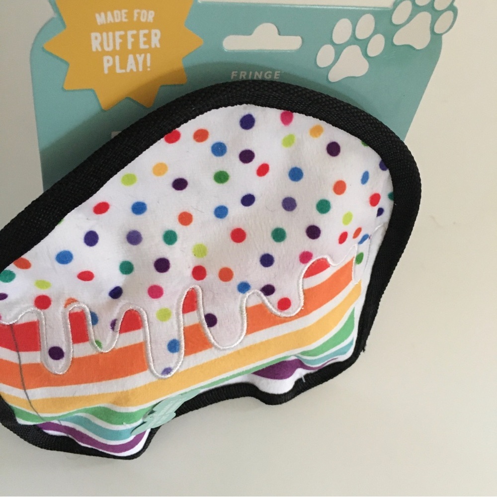 NEW Dog Toy Durable Chew Resistant Squeaker Birthday Cake Theme | Fringe
